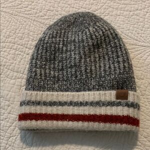 Gray and White Ribbed Knit Beanie Hat